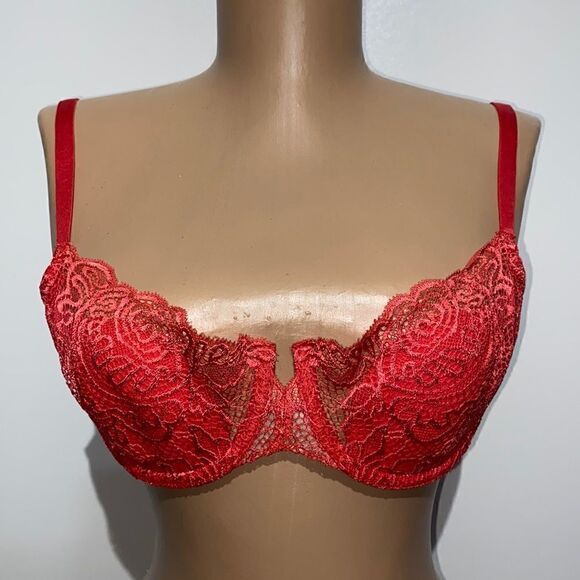 Victoria's Secret Women's Red Very Sexy Lace Underwired Push-Up Bra Size 34C - Picture 1 of 9